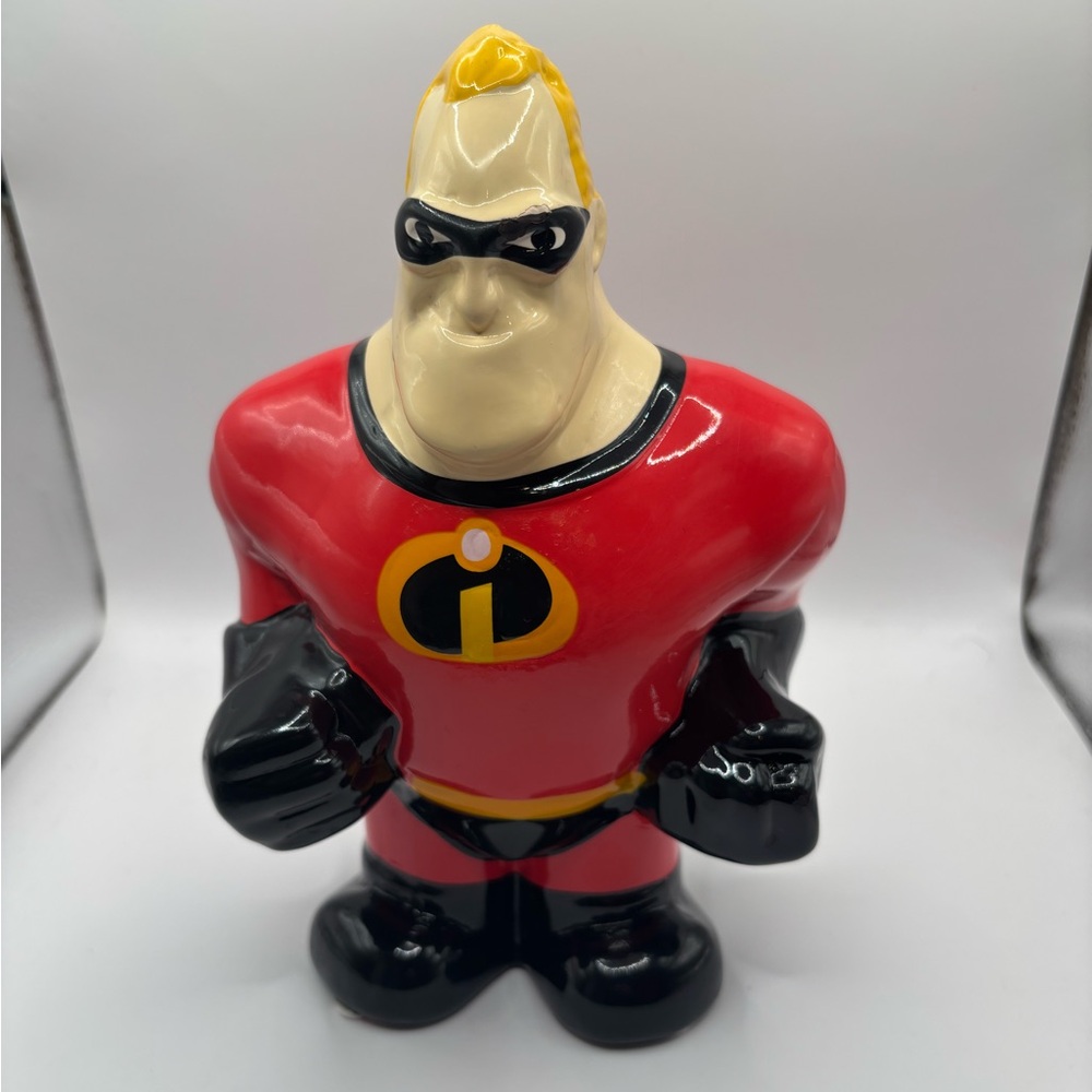 Disney Pixar Mr Incredible Ceramic Red & Black Coin Bank.